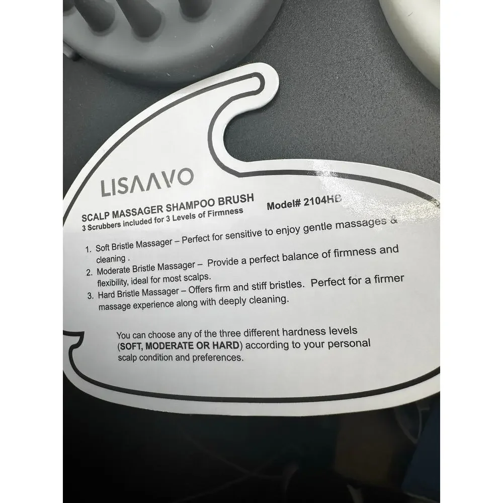 NWT Scalp Massager Shampoo Brush With 3 Scrubbers For Level Of Firmness